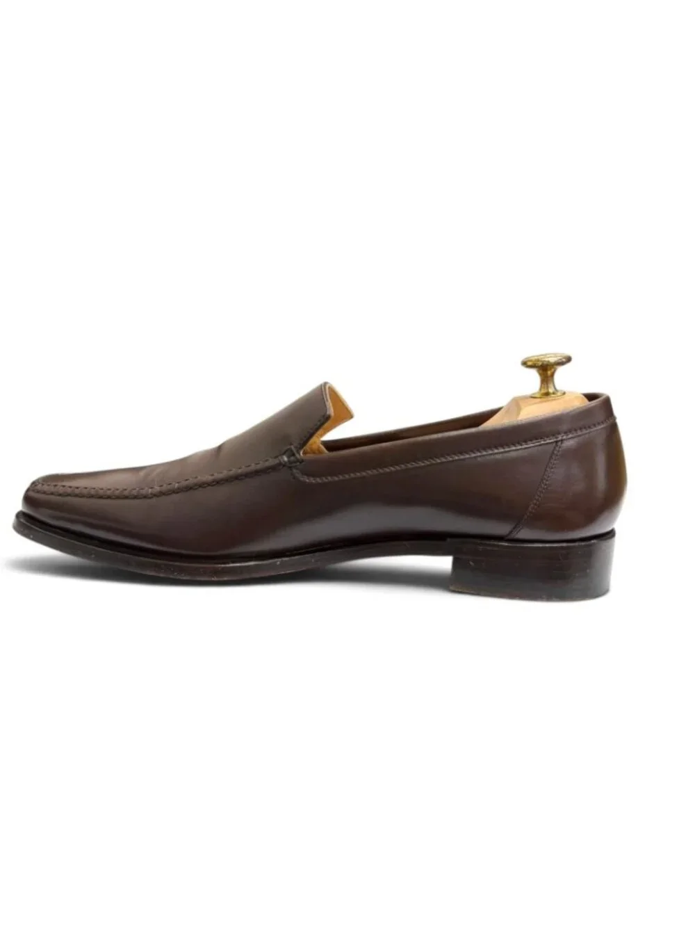 Hermes Leather Knob Mocha Stitch Flat Shoes Moccasin Loafers Brown
